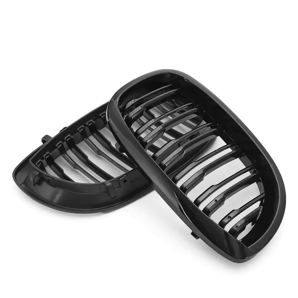 BMW 3 Serie E46 2-Deurs Hoogglans Zwarte Dubbele Lamellen Nieren Grills (2003-2006)