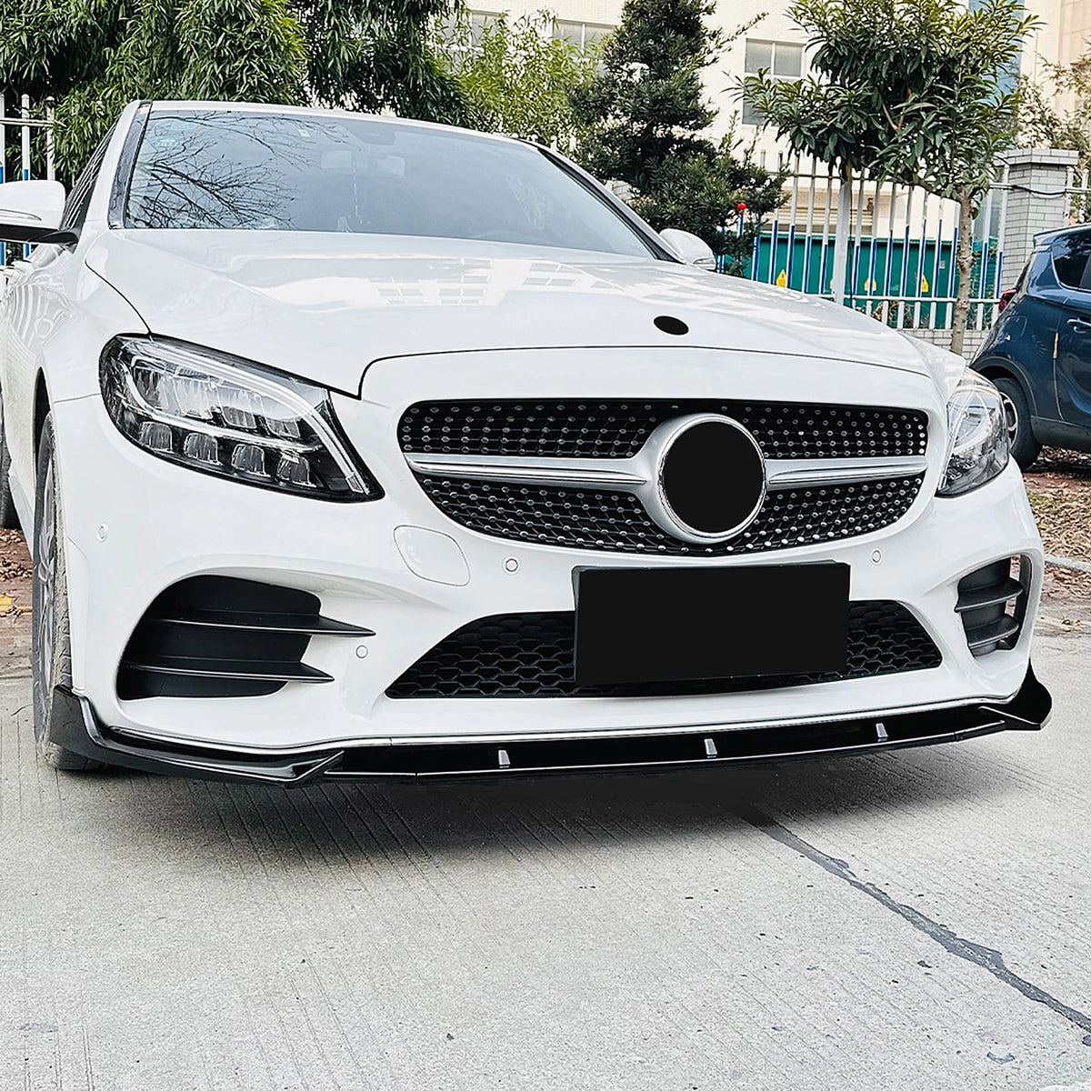 Mercedes C-Klasse W205 Facelift AMG Stijl Hoogglans Zwart Voorlip Splitter (2019-2021)