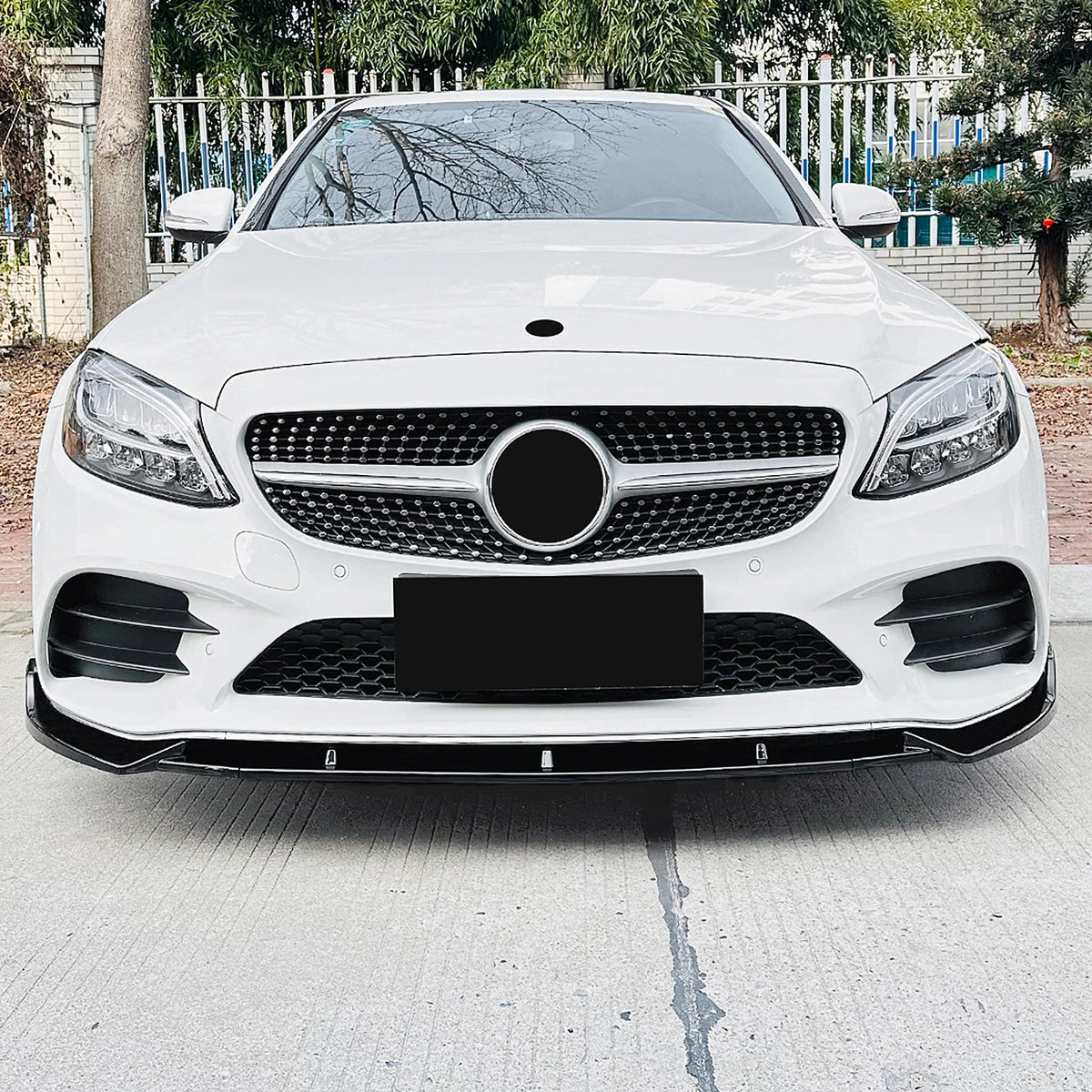 Mercedes C-Klasse W205 Facelift AMG Stijl Hoogglans Zwart Voorlip Splitter (2019-2021)